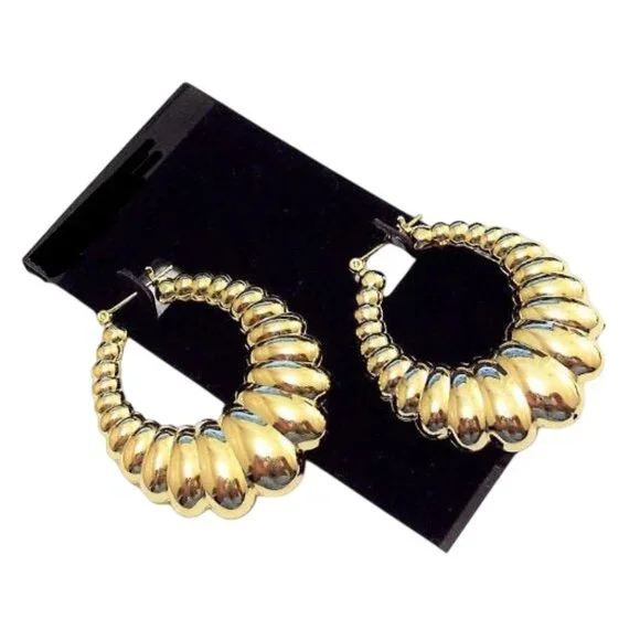 1 7/8 Inch 45mm Shrimp Hoop Gold Tone Pierced Post Earrings